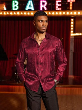 Men's Long Sleeve Paisley Button Down Shirts Floral Print Shirt For Wedding Party Prom
