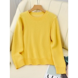 [Soft Thermal Sweater] Soft & Comfortable Women's Thermal Round-Neck Loose Fit Long Sleeve Sweater | All-Season Casual Top, Solid Color, Easy Care Hand Wash/Dry Clean, Medium Stretch, Clean Design