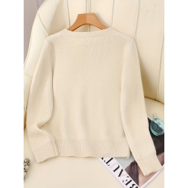 [Soft Thermal Sweater] Soft & Comfortable Women's Thermal Round-Neck Loose Fit Long Sleeve Sweater | All-Season Casual Top, Solid Color, Easy Care Hand Wash/Dry Clean, Medium Stretch, Clean Design