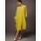 Women's Elegant Mustard-Yellow Loose-Fit Shirt Dress with Stand-Up Collar & Lantern Sleeves - Adjustable Drawstring Waist, Long Sleeves, Machine Washable, Spring/Summer/Fall Casual to Semi-Formal Wear, Flowy Fabric Gown
