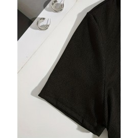 Women's 2pcs Set Summer Solid Color Striped Pleated Tie-Back Round Neck Short Sleeve Dress Special Edition