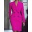 [Bright Pink Blazer Dress] Elegant Bright Pink Long Sleeve Blazer Dress | Women's Mid-Length Office & Casual Style with Double-Breasted Notch Lapel, Polyester Blend, Spring/Summer Collection, Versatile Fashion