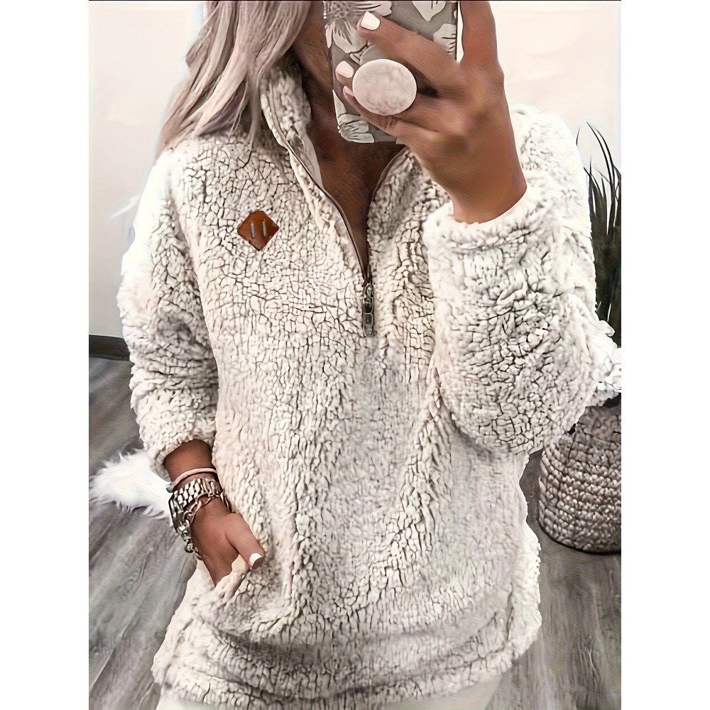 Women's Casual Fashion Pullover Zip Long Sleeve Top