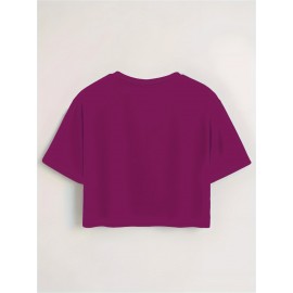 Women'S Vibrant Sun Graphic Crop Top T-Shirt - Casual Round Neck Short Sleeve, Machine Washable, Slim Fit, Perfect for Spring/Summer Outfits, Sunset Shirt