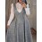 Elegant Women'S Dress - Deep V-Neck, Sleeveless A-Line with Button Detail, Fitted Silhouette, Gray Plaid Pattern, Perfect for Fall/Winter, Adult Fashion, Elegant Attire | Sleeveless Fashion | Construction, Cute Dresses